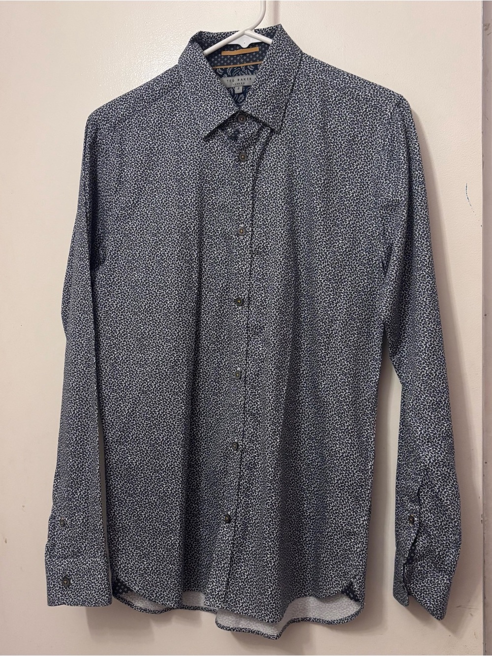 Ted Baker Navy and White Micro-Print Button-Down Shirt